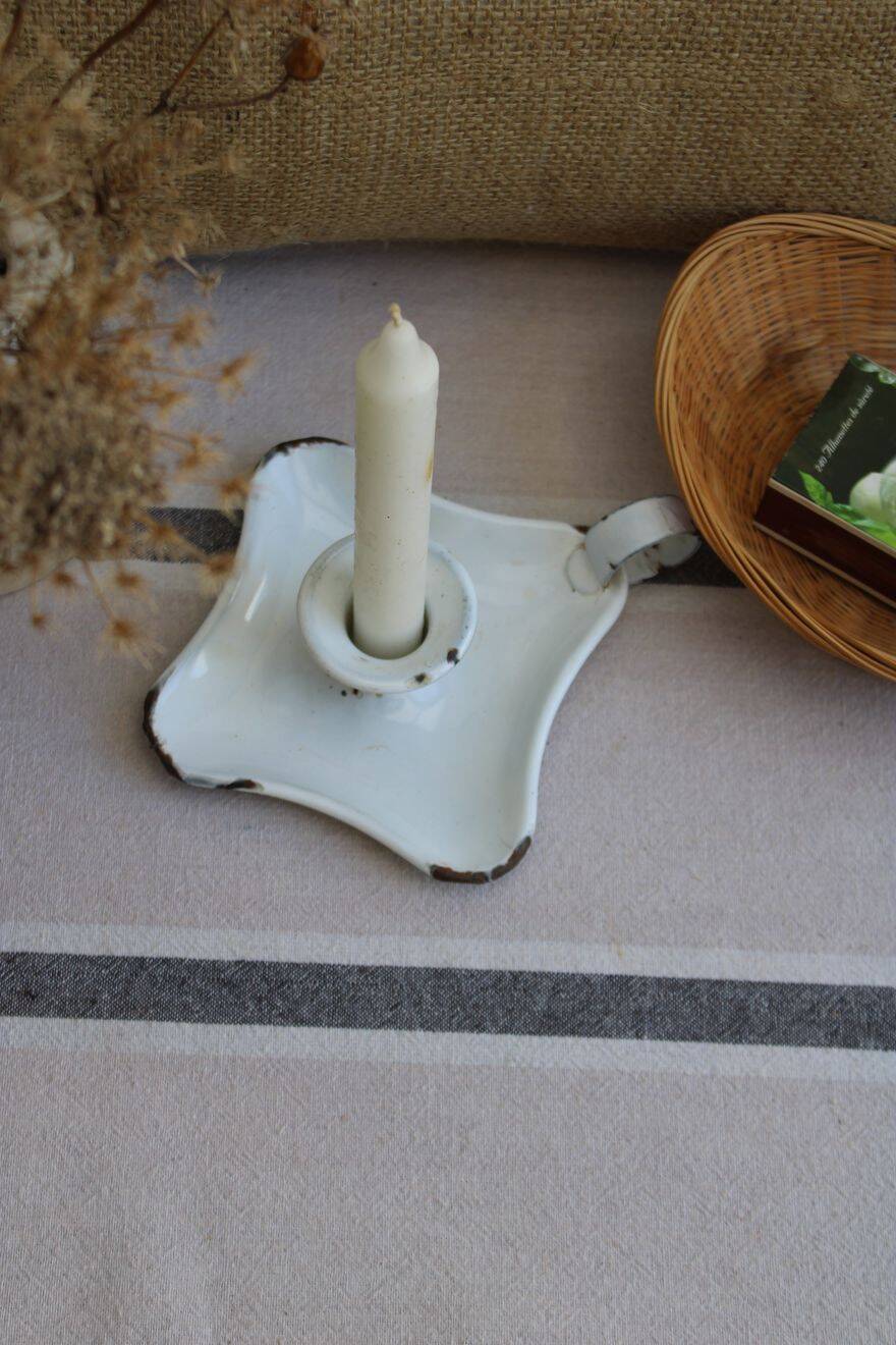 Antique enamel candle holder