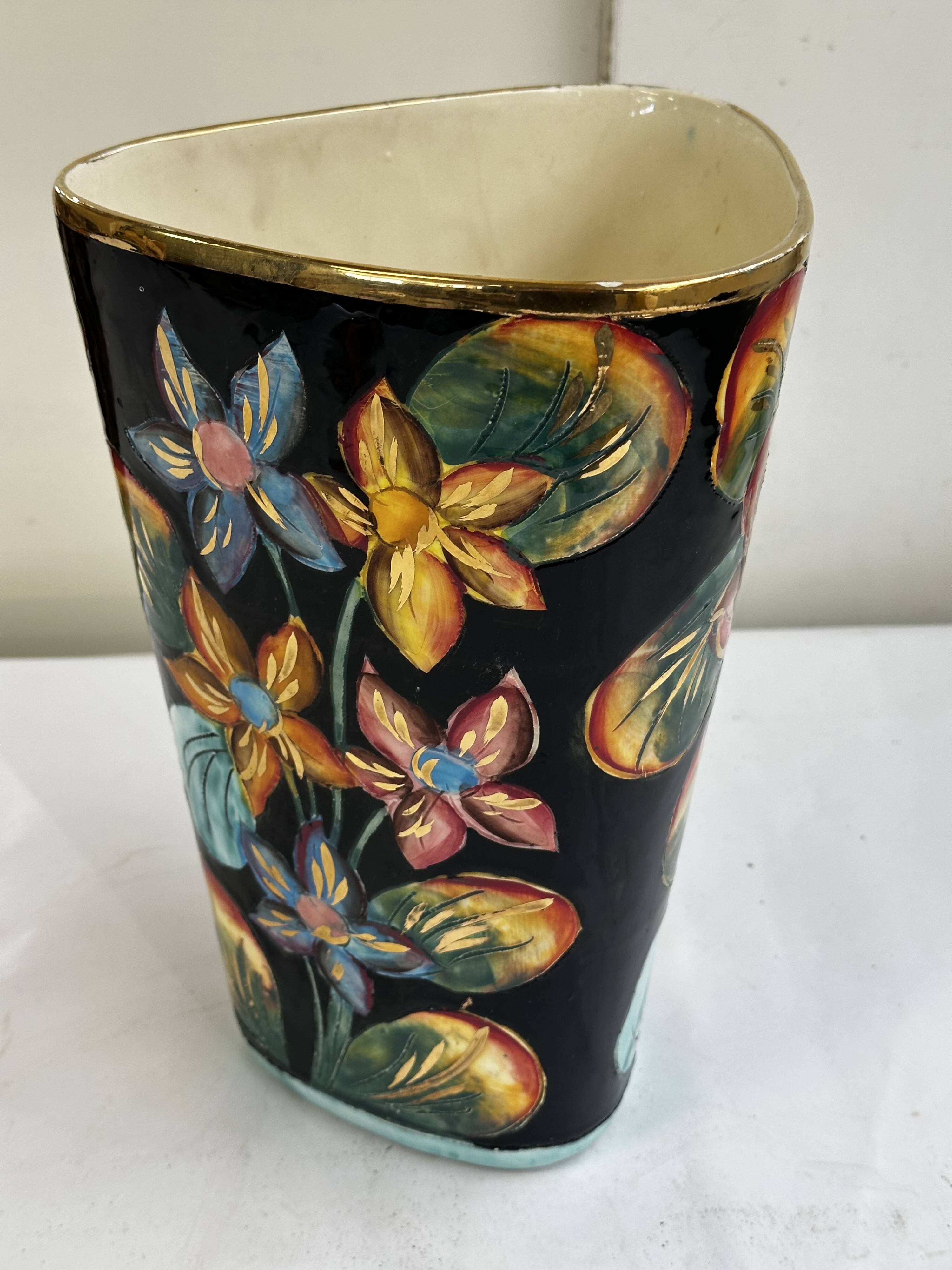 Grand Vase Vallauris Décor Floral peint à la main H 30 cm