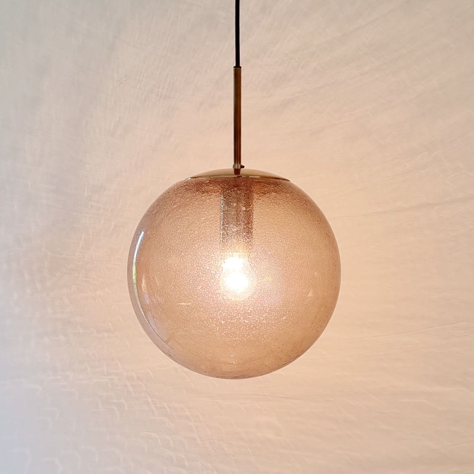 Large Mid-Century Smoked Air-Bubbled Glass Ball Ceiling Light from Limburg, Germany, 1970s
