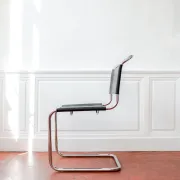 Vintage cantilever chair S33 after Mart Stam, black leather and steel.