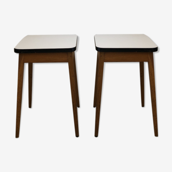 Pair of stools with wooden chest and Formica