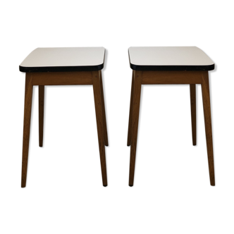 Pair of stools with wooden chest and Formica