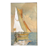 Old watercolor painting "Sailboat sailing" signed Simonet