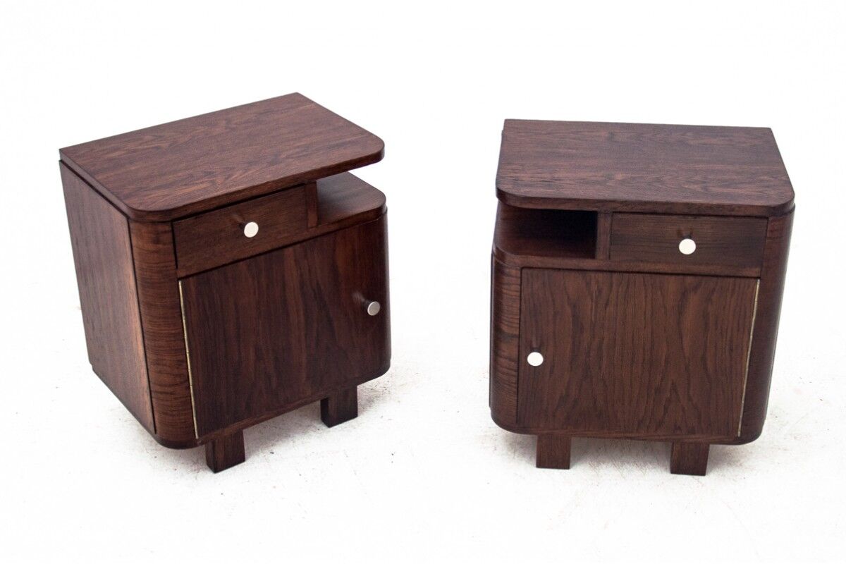 Pair of art deco bedside tables, Poland, 1950s, renovated
