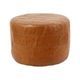 Vintage Round Brown Pouf Patchwork Patches Faux Leather 45cm