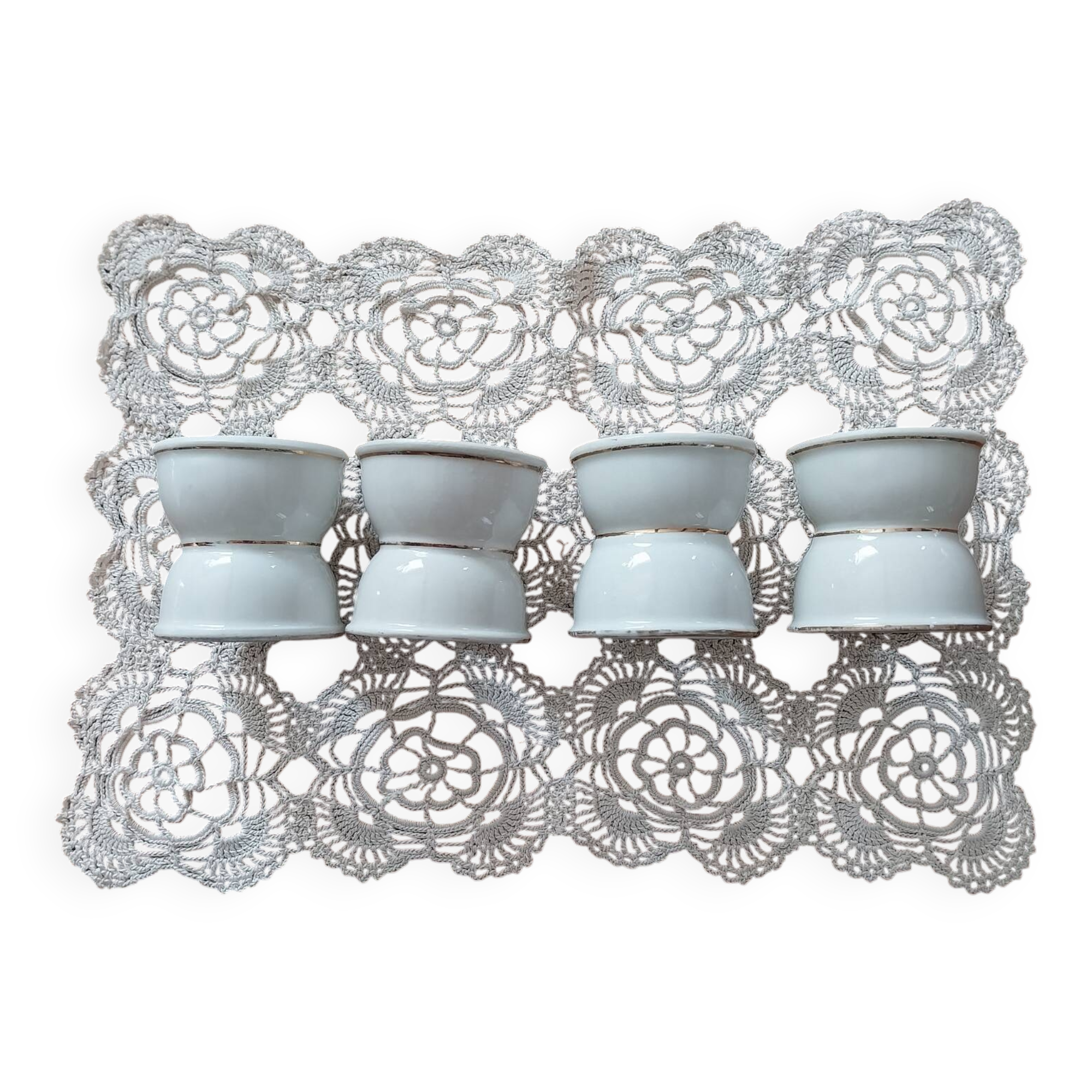 Old white porcelain diabolo egg cups Paris