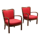 Pair of vintage armchairs in stained beech, metal and fabric, Italy, 1950s