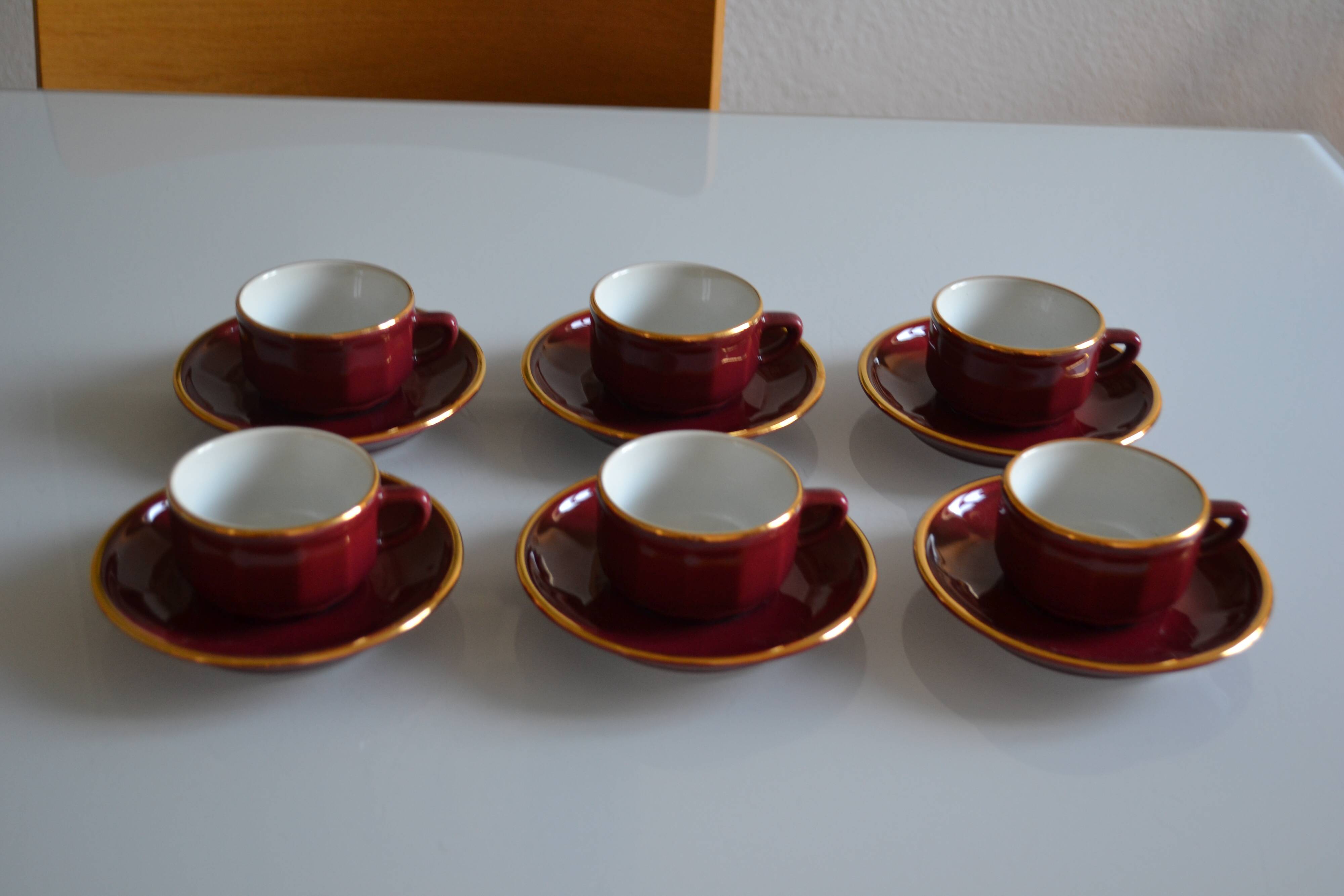 Set of 6 Apilco cups ** Rare colour Bordeaux or Burgundy **