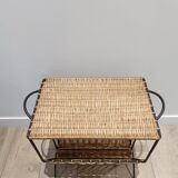 Wicker and metal side table magazine rack