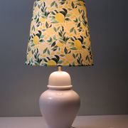 Vintage white ceramic lamp with custom lemon shade.