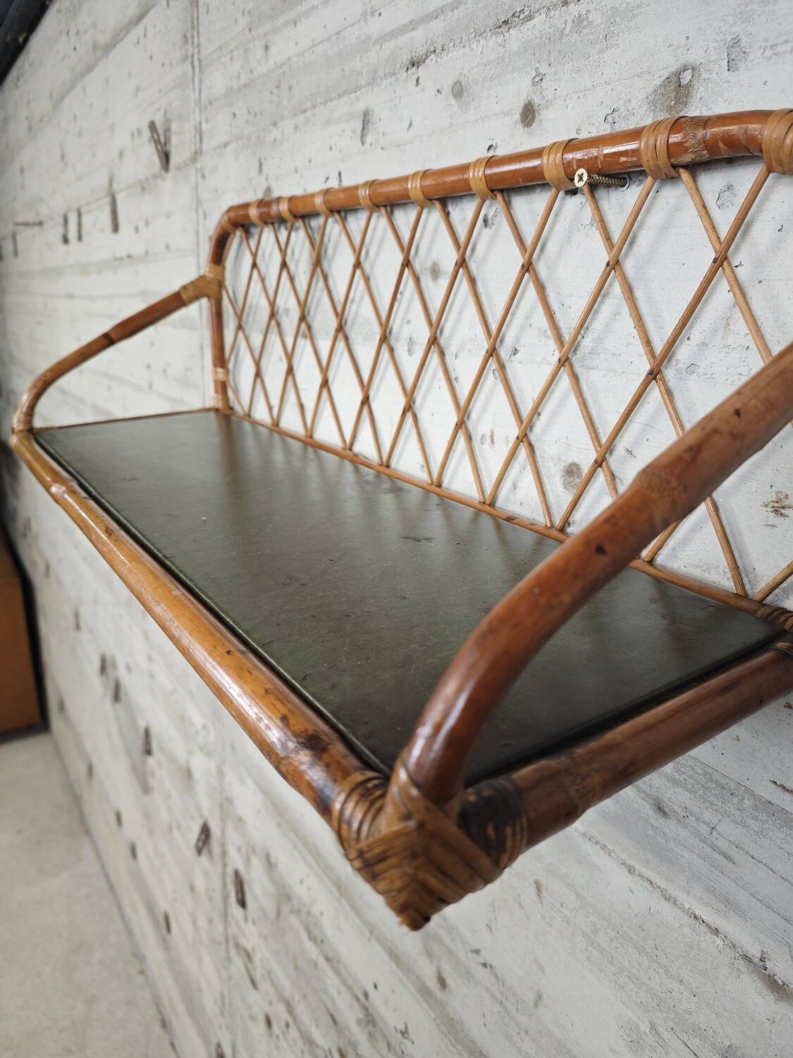 Vintage rattan wall shelf