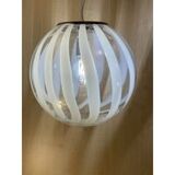 Contemporary transparent and white sphere pendant in murano glass
