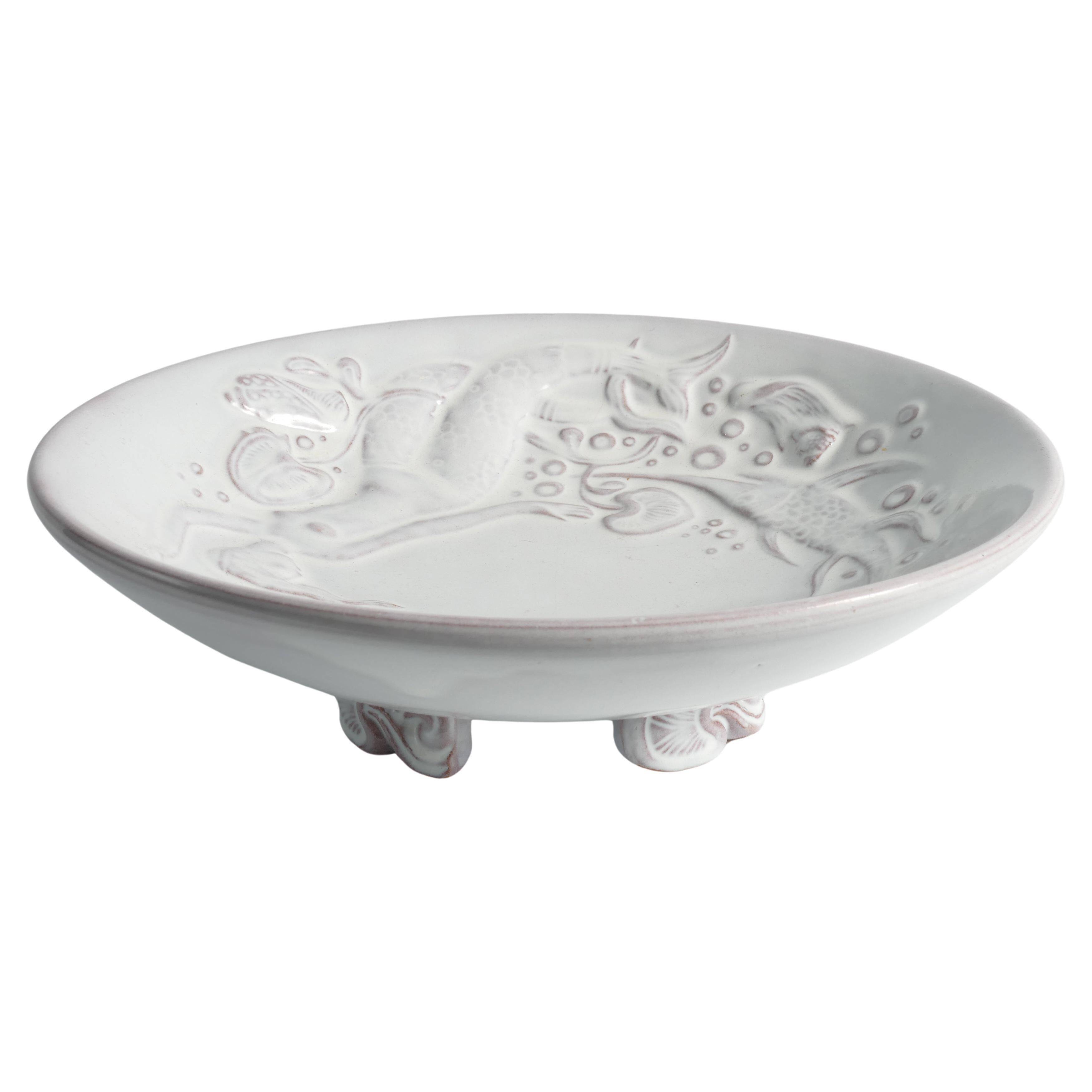 Art Deco White Earthenware Mermaid Bowl "300" by Mari Simmulson for Upsala-Ekeby