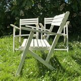 Folding slatted garden armchairs