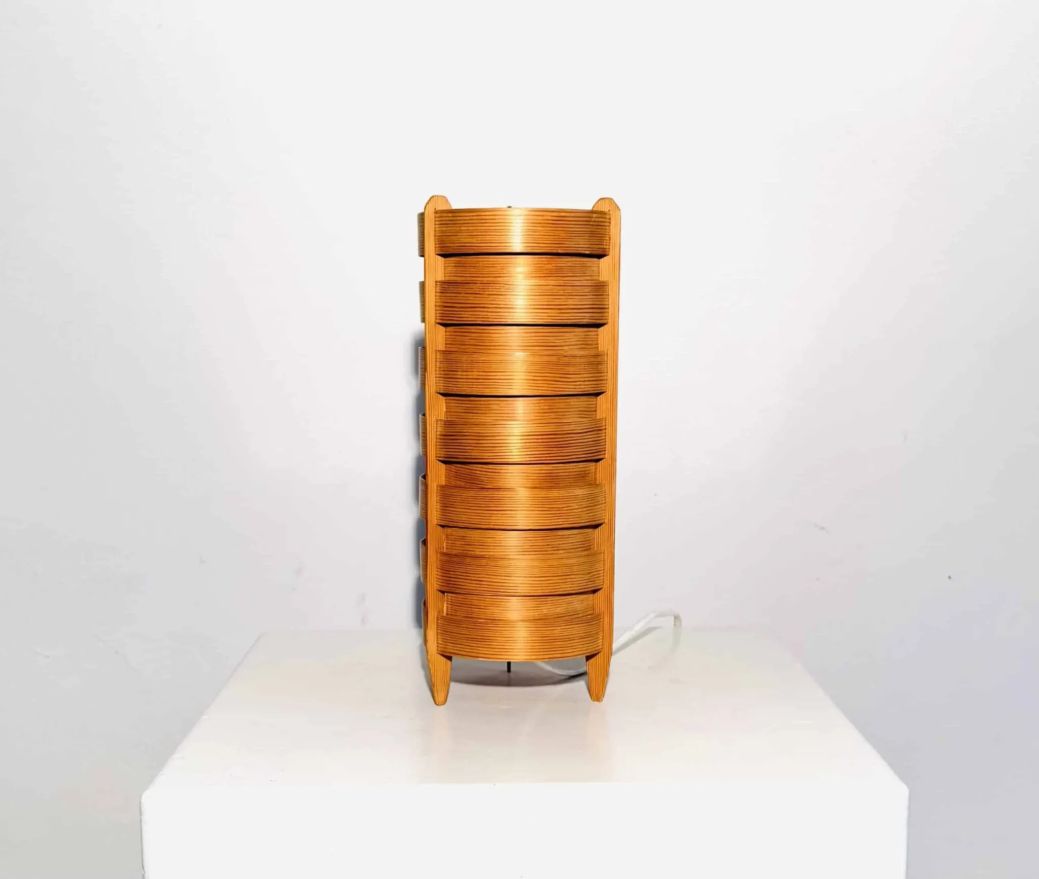 Cylindrical Pinewood Table Lamp In The Manner Of Hans-Agne Jakobsson, Sweden, Circa 1960S