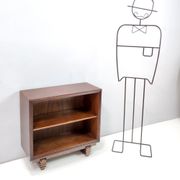Vintage small walnut and birch root art deco bookcase, italy