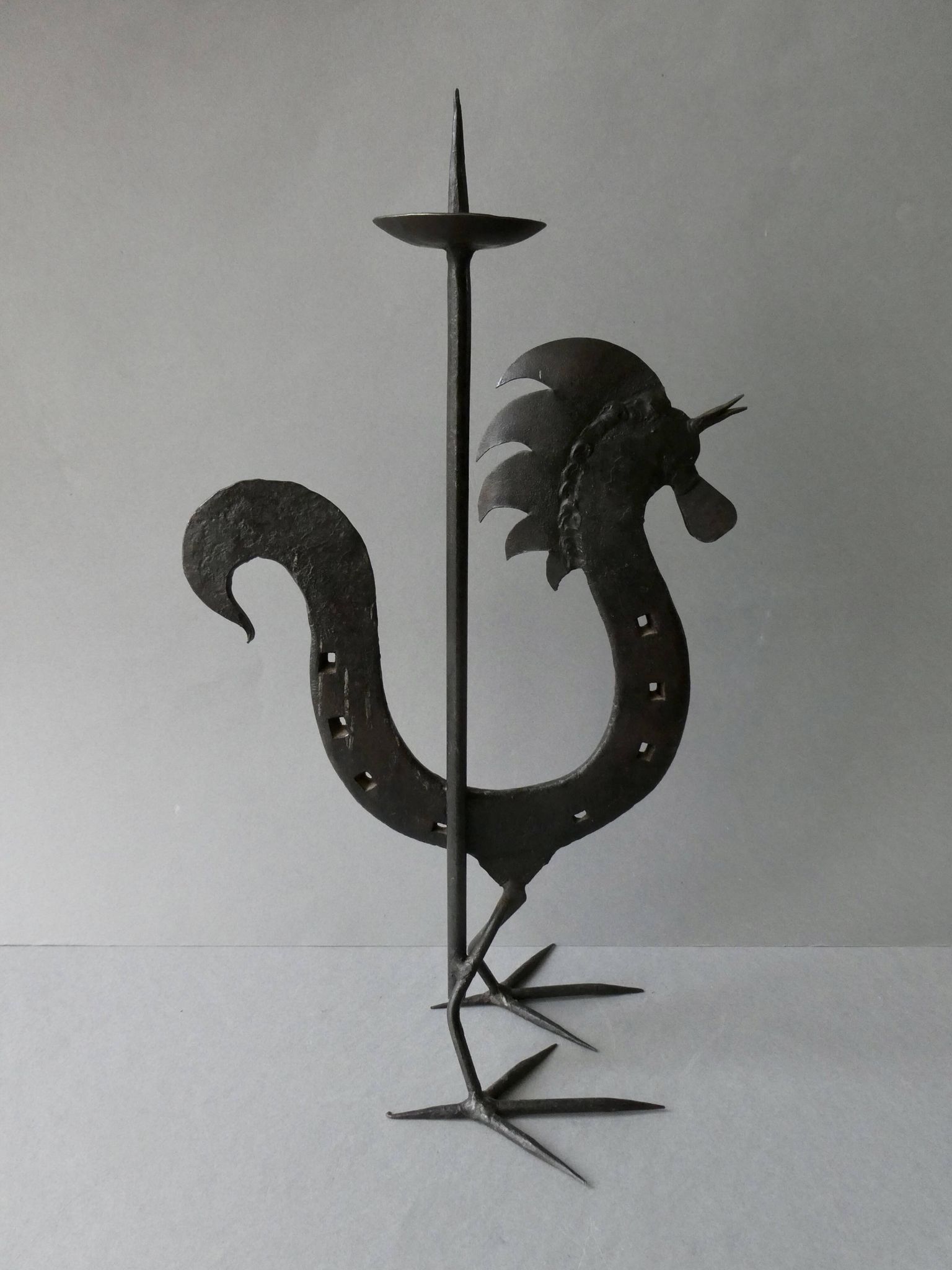 Bougeoir coq en fer forgé, brutaliste