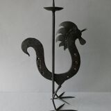 Bougeoir coq en fer forgé, brutaliste