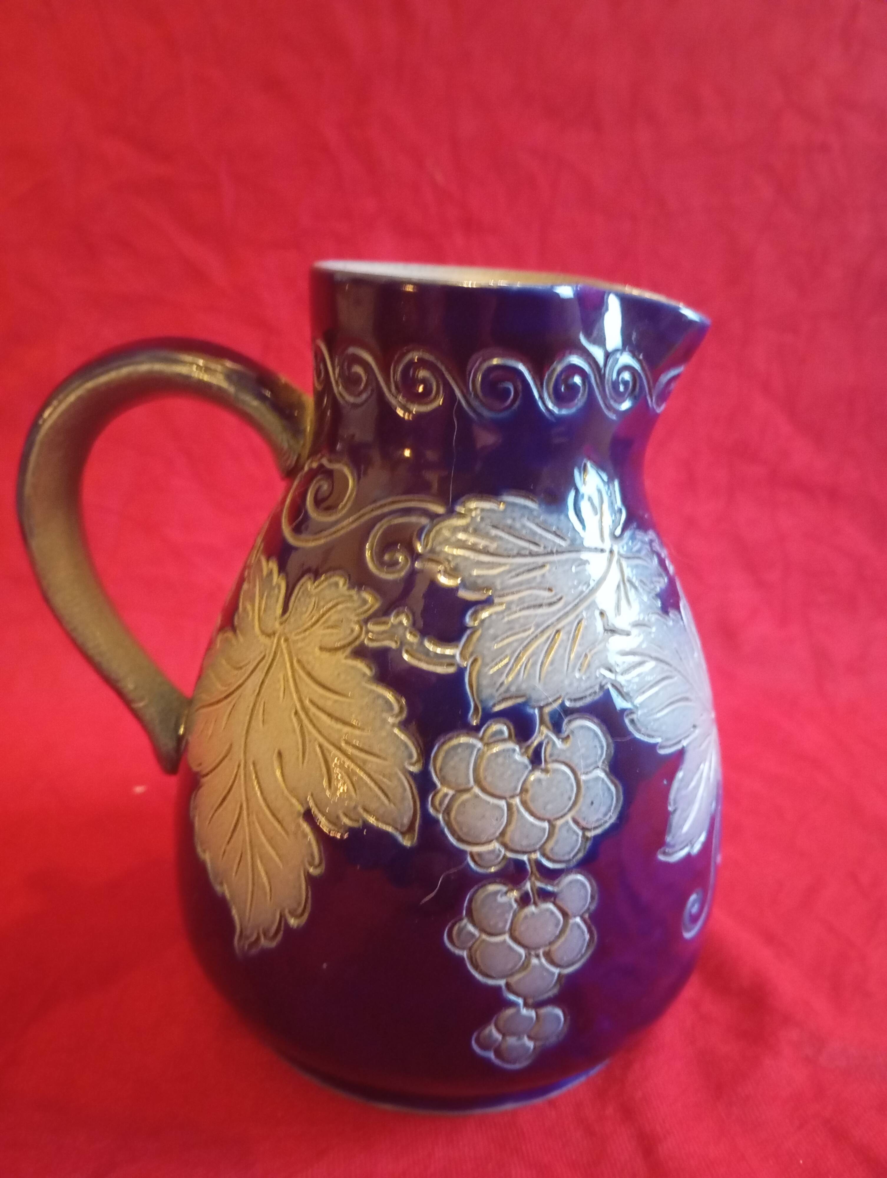Blue stoneware pitcher from alsace signed "schmitter remmy betschorf"