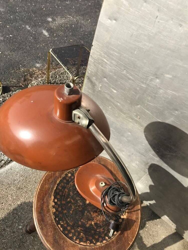 Vintage brown metal desk lamp EAKV, 1950s design, rounded shade.