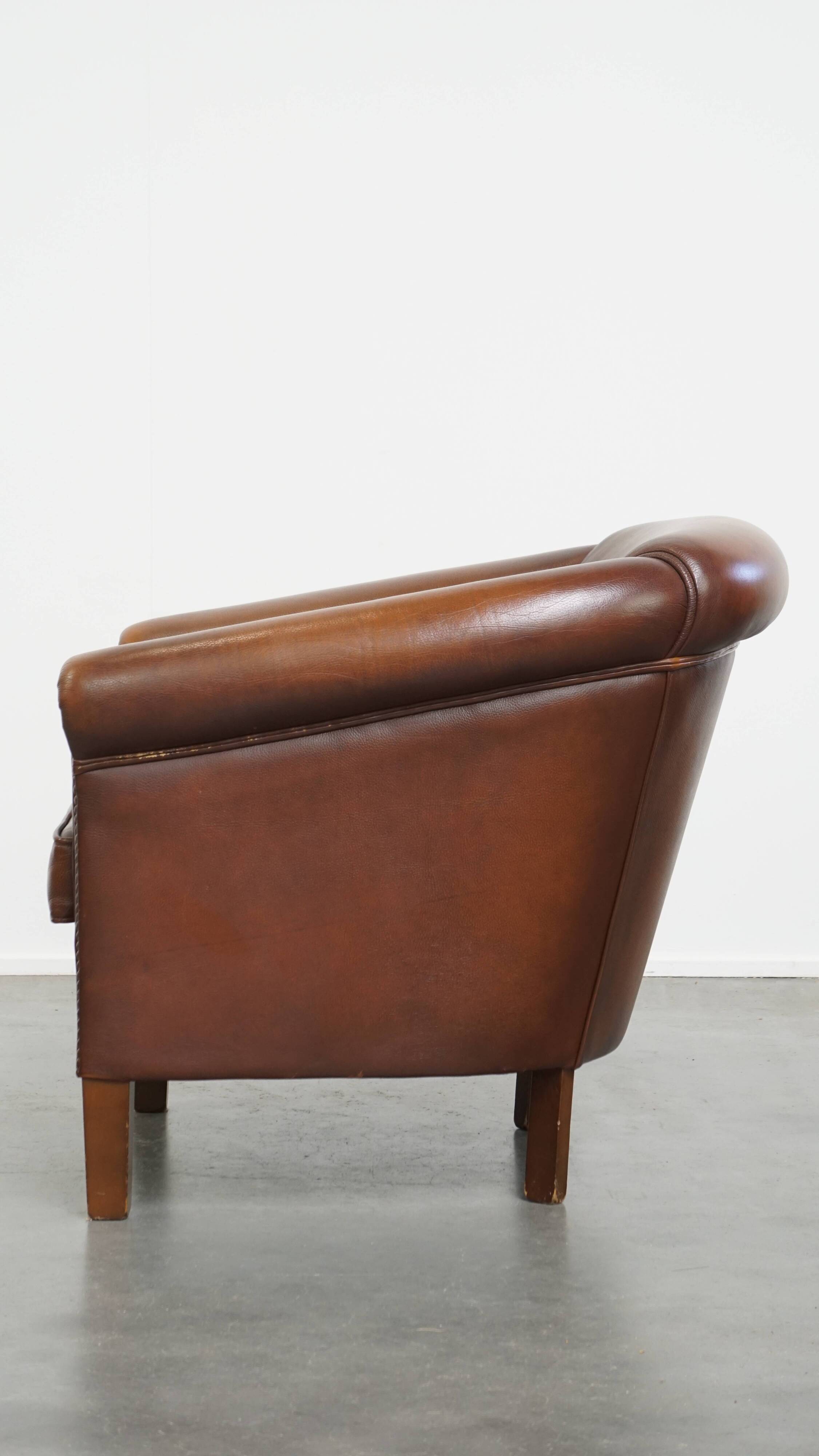 Brown Cowhide Leather Club Chair in English Style