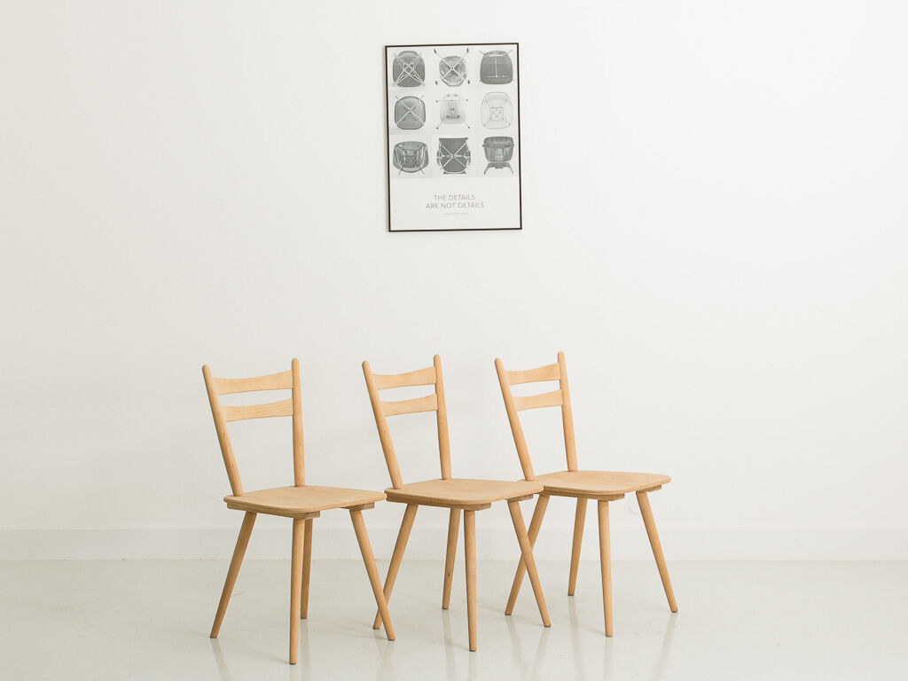 Set of 3 bistro chairs, entirely sandblasted