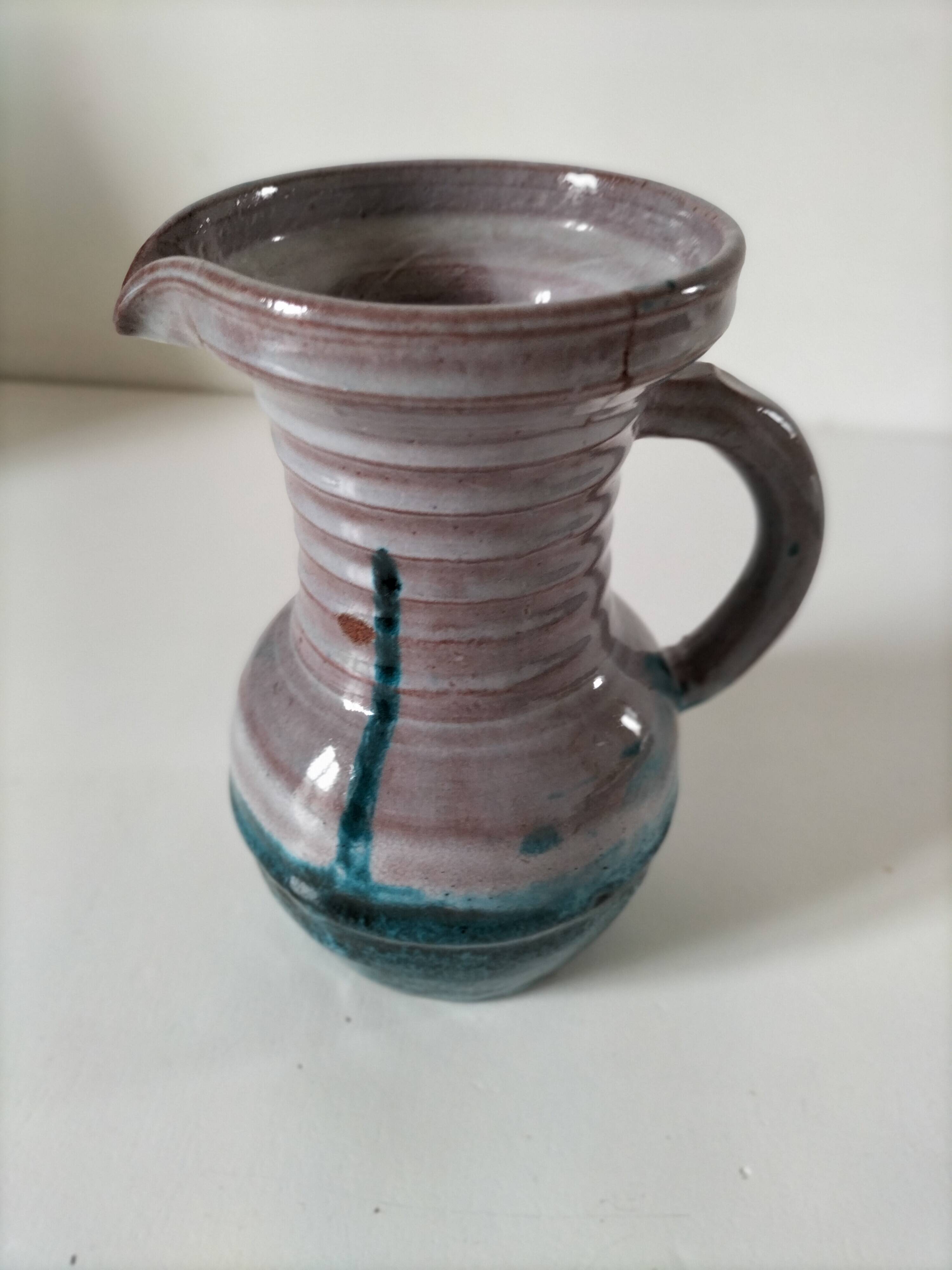 Glazed ceramic pitcher by Pichet Accolay, circa 1955–1965.