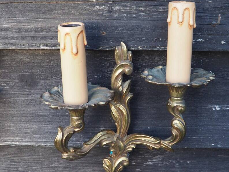 French Vintage Louis XV Style Bronze Candlestick & Sconce Set