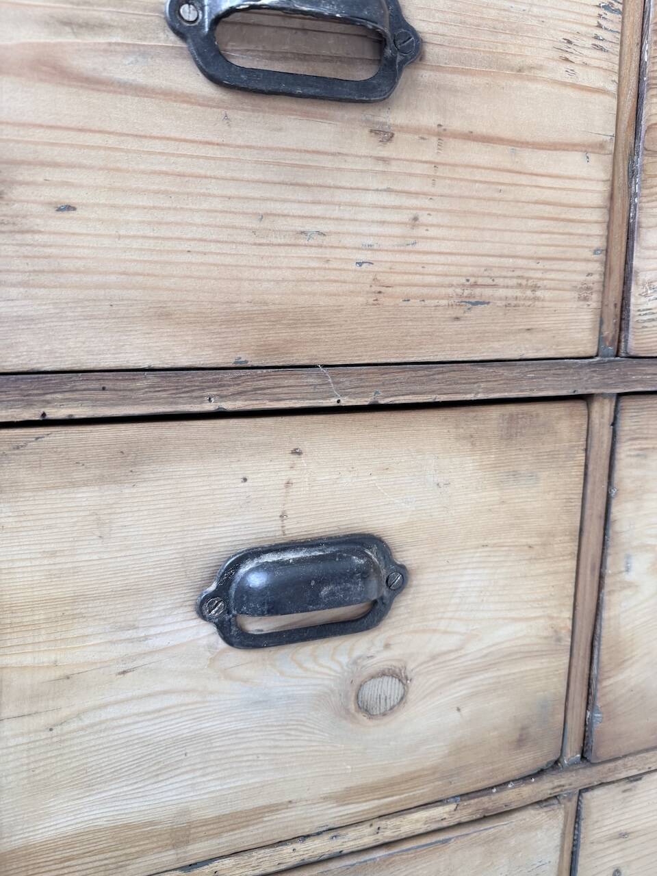1950s pine workshop cabinet with drawers