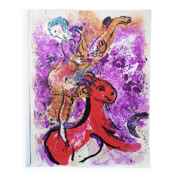Marc chagall: the equestress with a red horse - original lithograph