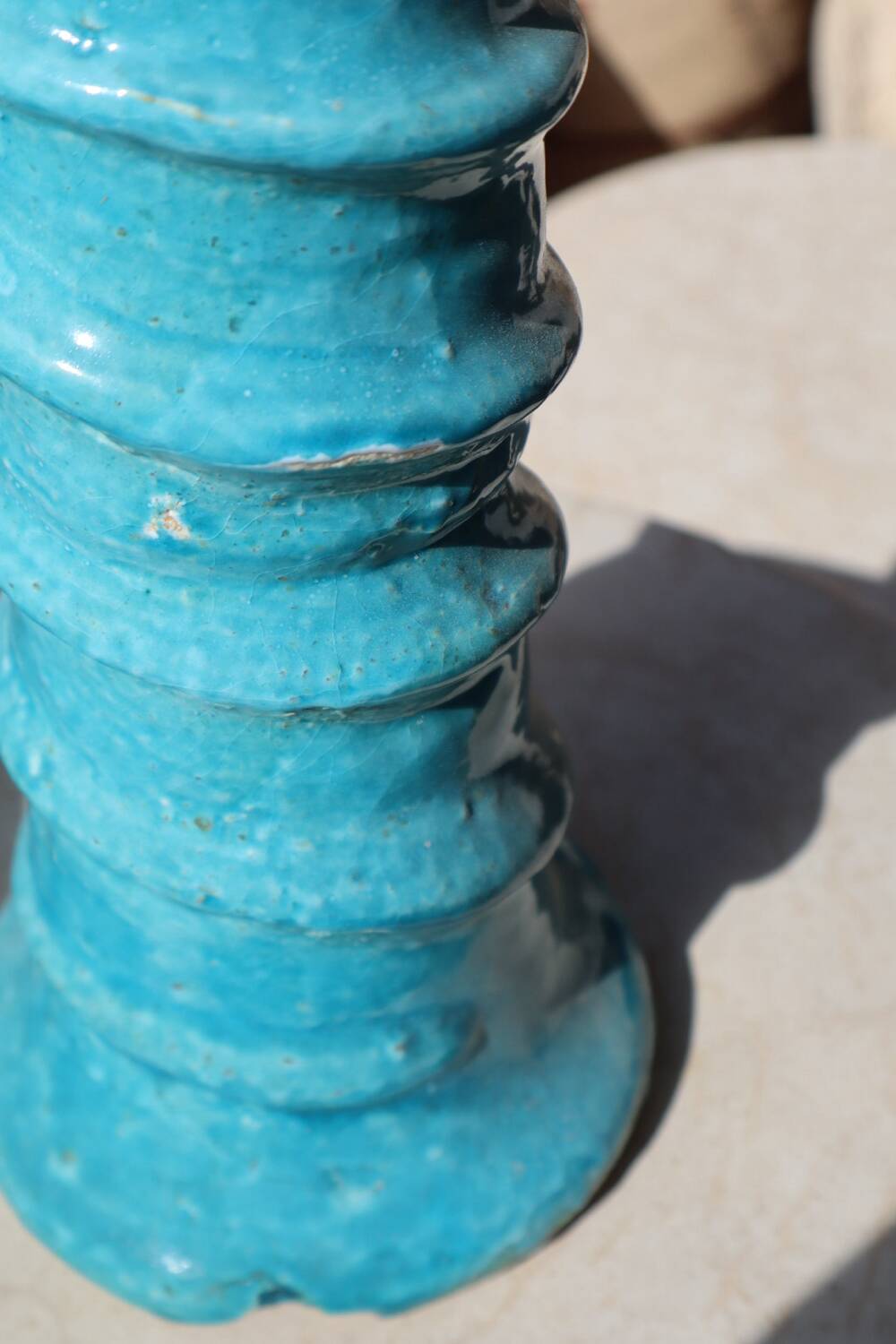Vase sculpture tamegroute blue turquoise enameled wabi-sabi