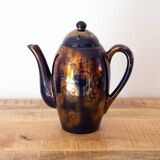 Shiny Blue Gold Ceramic Tall Teapot, Oily Splatter Pattern