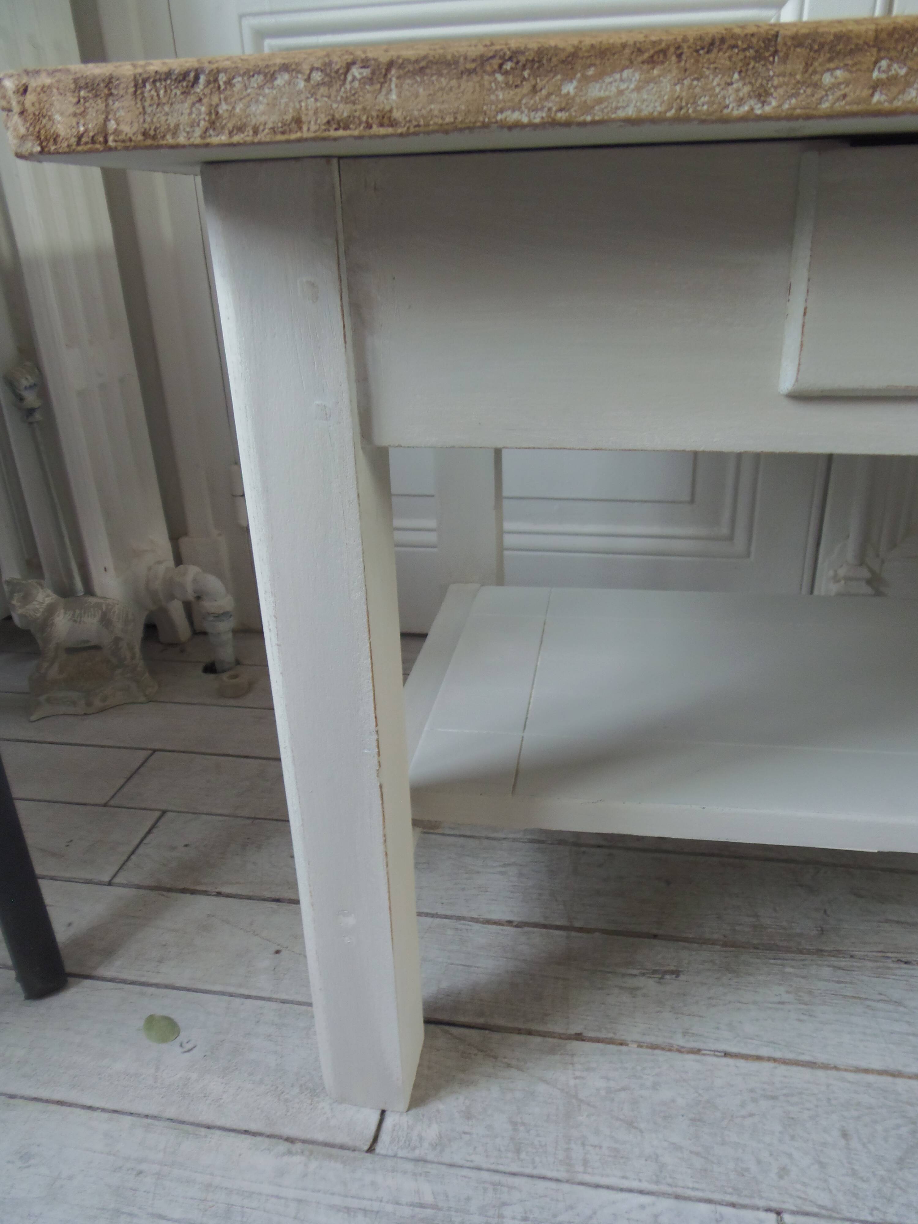 Coffee table made from a vintage table, pearl gray patina, wooden top.