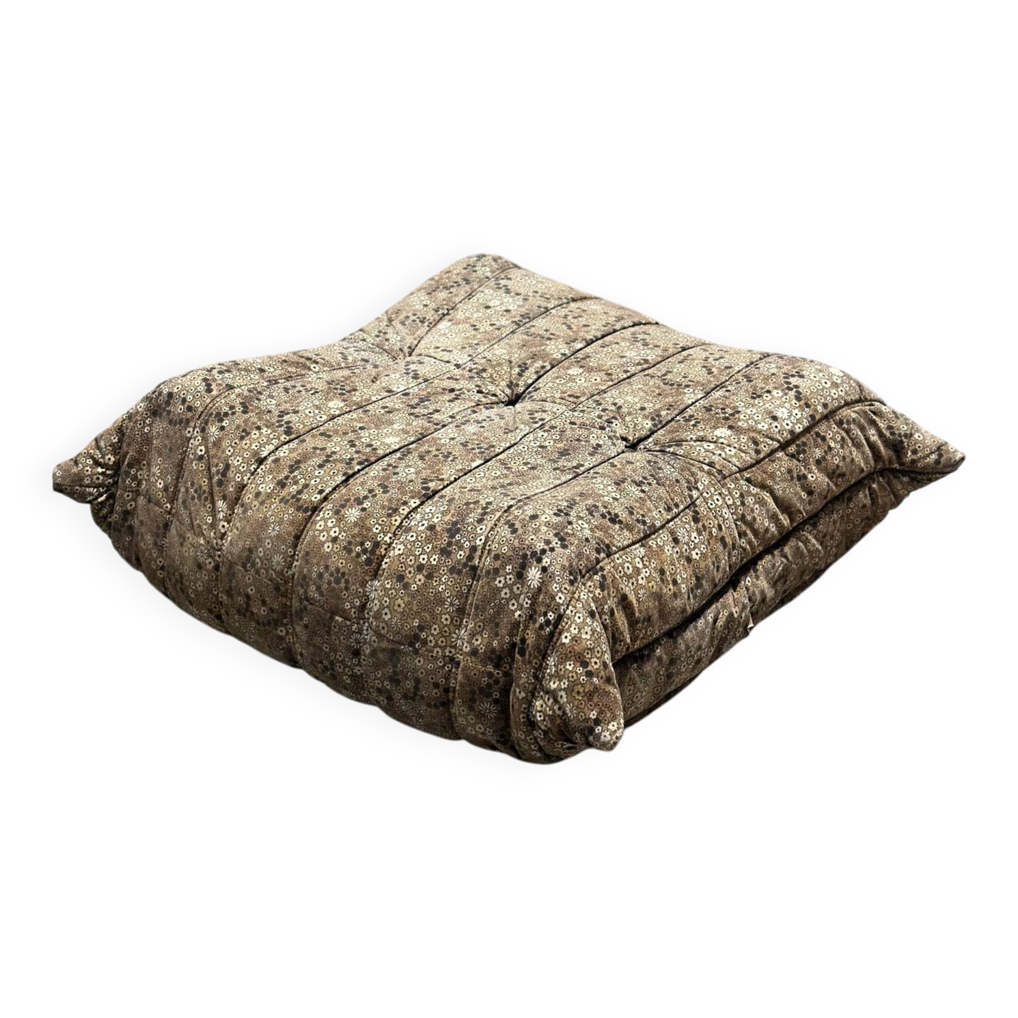 Pouf Togo vintage velours liberty fleurs marron Ligne Roset (rare)