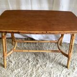 Wood and rattan coffee table - 1960s