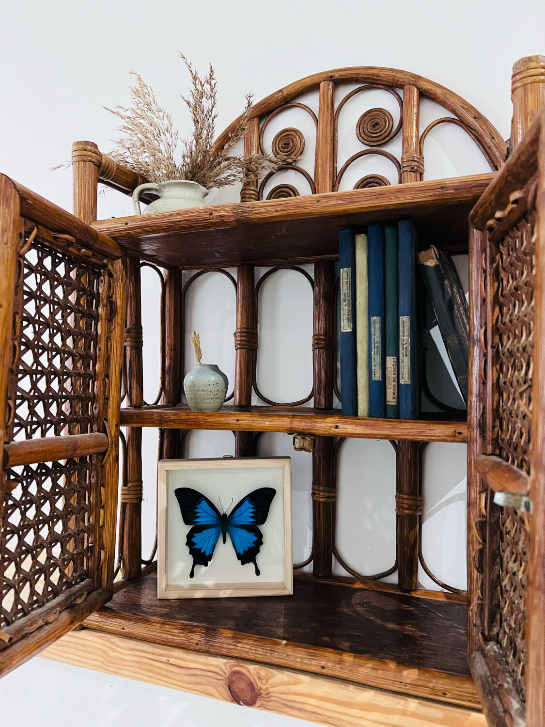 Vintage rattan wall shelf