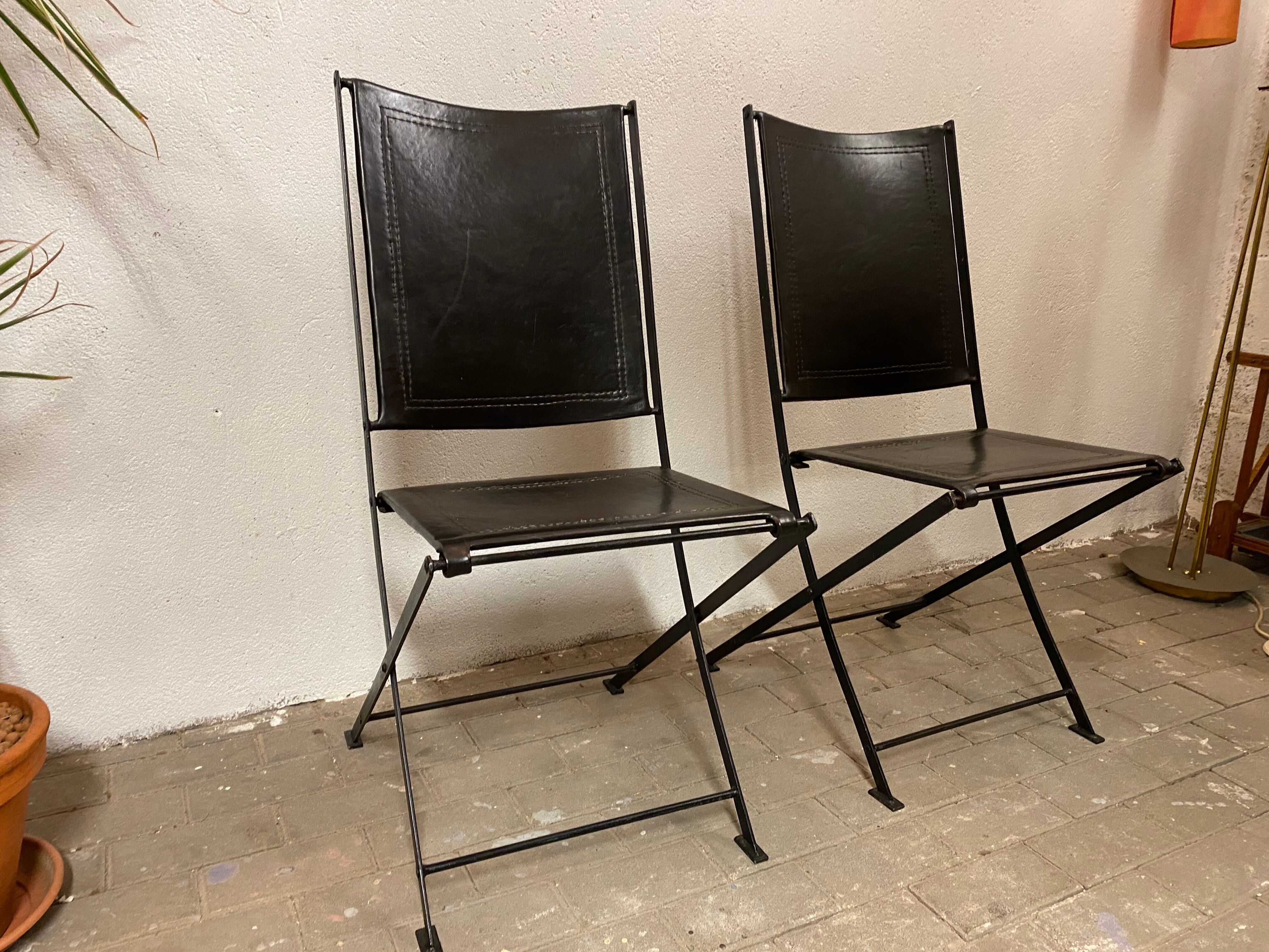 1950s vintage iron folding chairs and leather