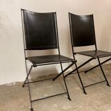 1950s vintage iron folding chairs and leather