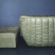 Laauser lounge chair and ottoman in olive green patchwork leather, 1970s