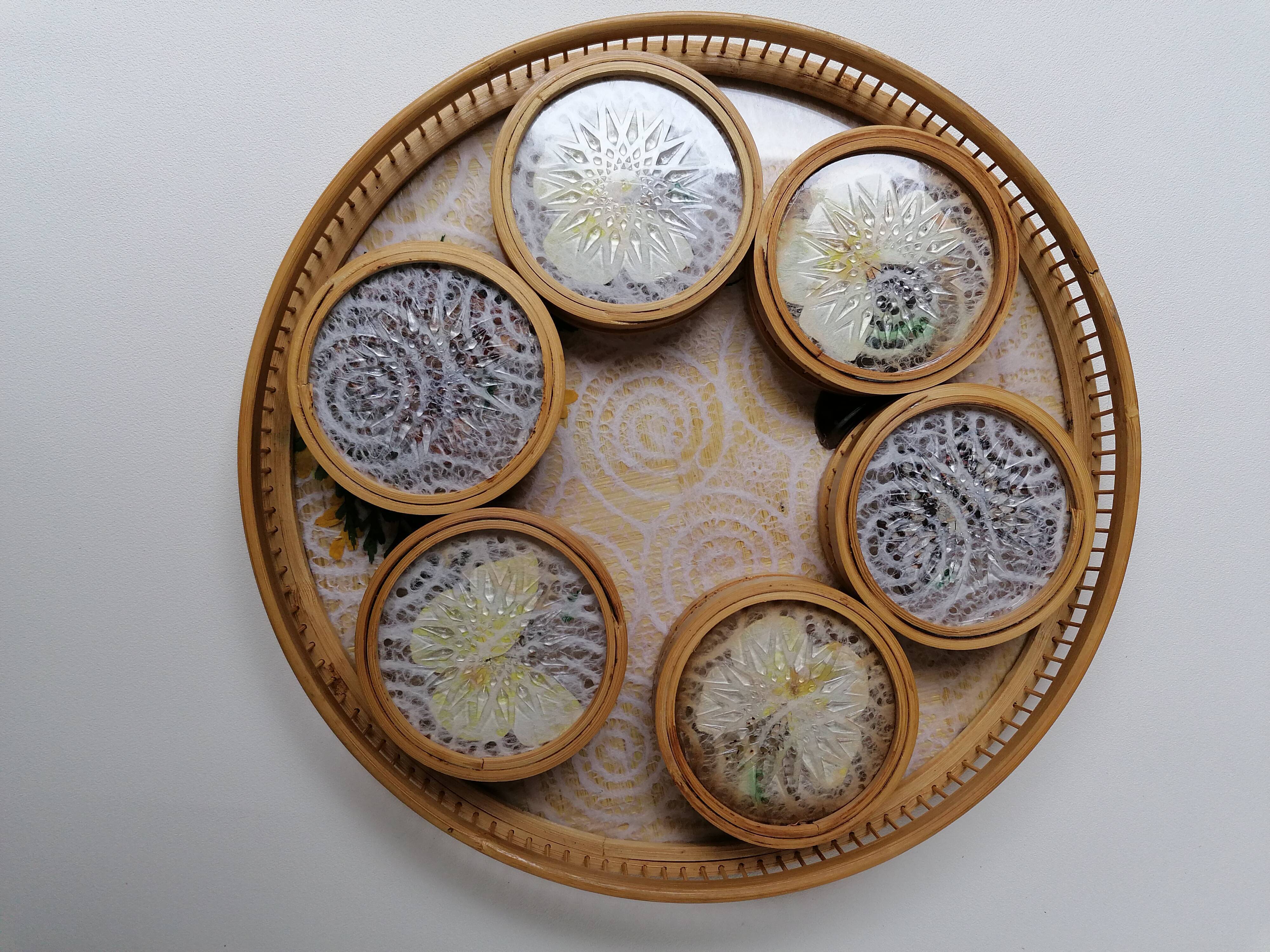 Butterfly rattan tray and coaster