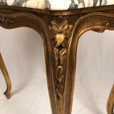 Petite table de style Louis XV en bois doré et plateau de marbre