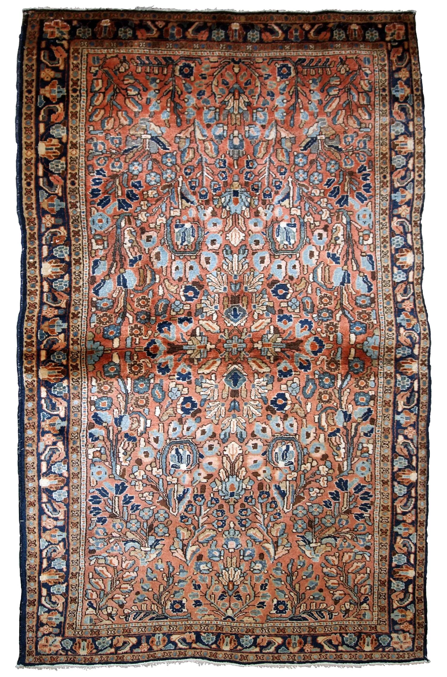 Handmade antique Persian Sarouk rug 103cm x 164cm 1920s