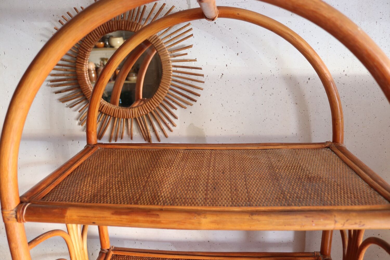 Rattan and vintage bamboo shelf