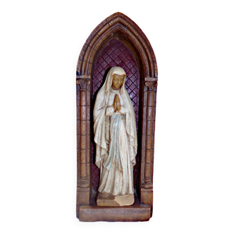 Beautiful Ancient Statue of Our Lady of Lourdes in a Niche