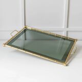 Doré Gold-Plated Bamboo Tray with Smoked Glass Insert – Hollywood Regency, 1960s