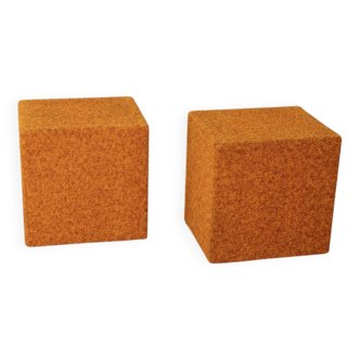 Paire de poufs vintage en tissu orange des années 80 design italien