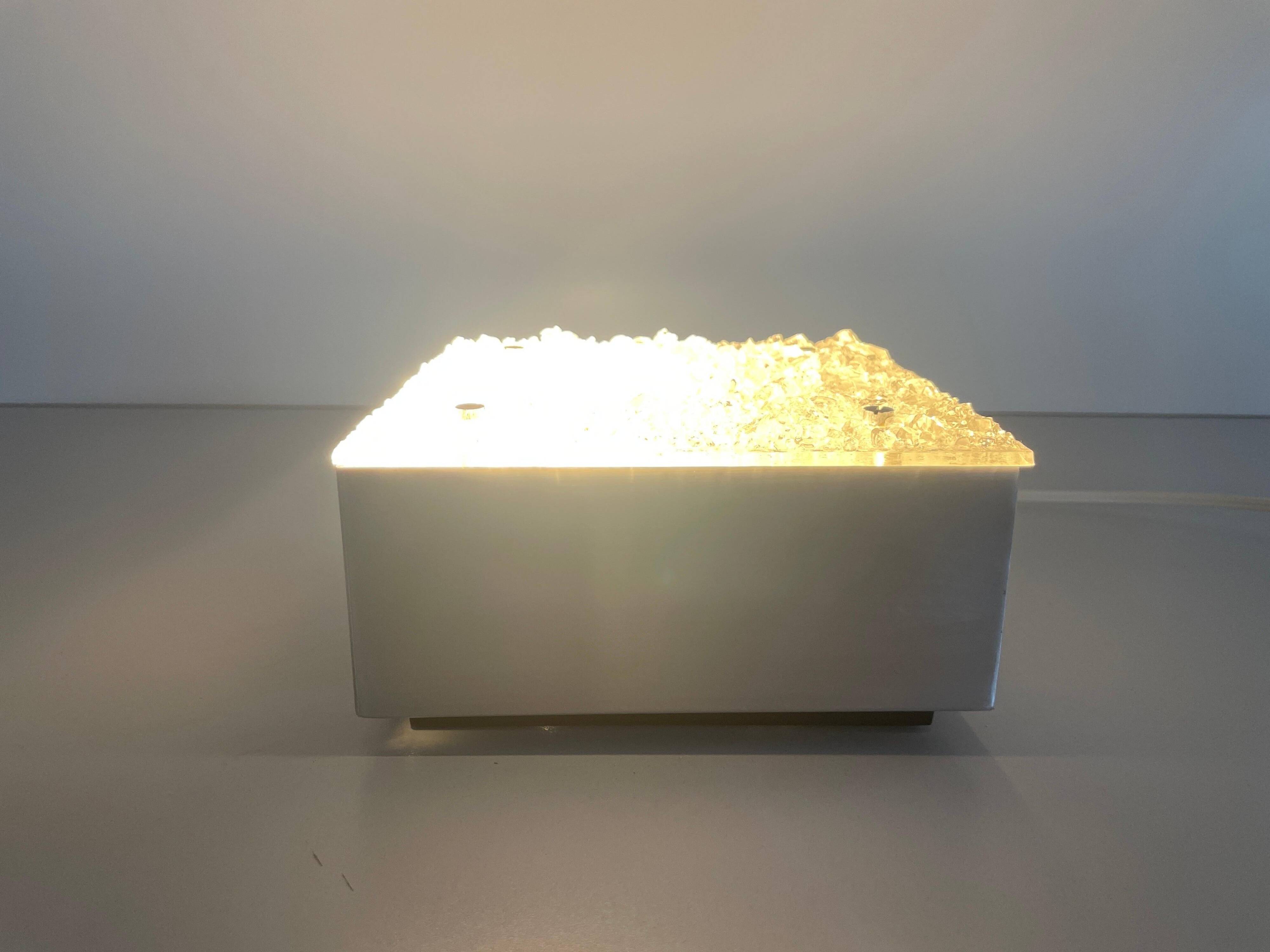 Recessed ceiling light in crystal, glass and metal, square design, 1960s, Germany