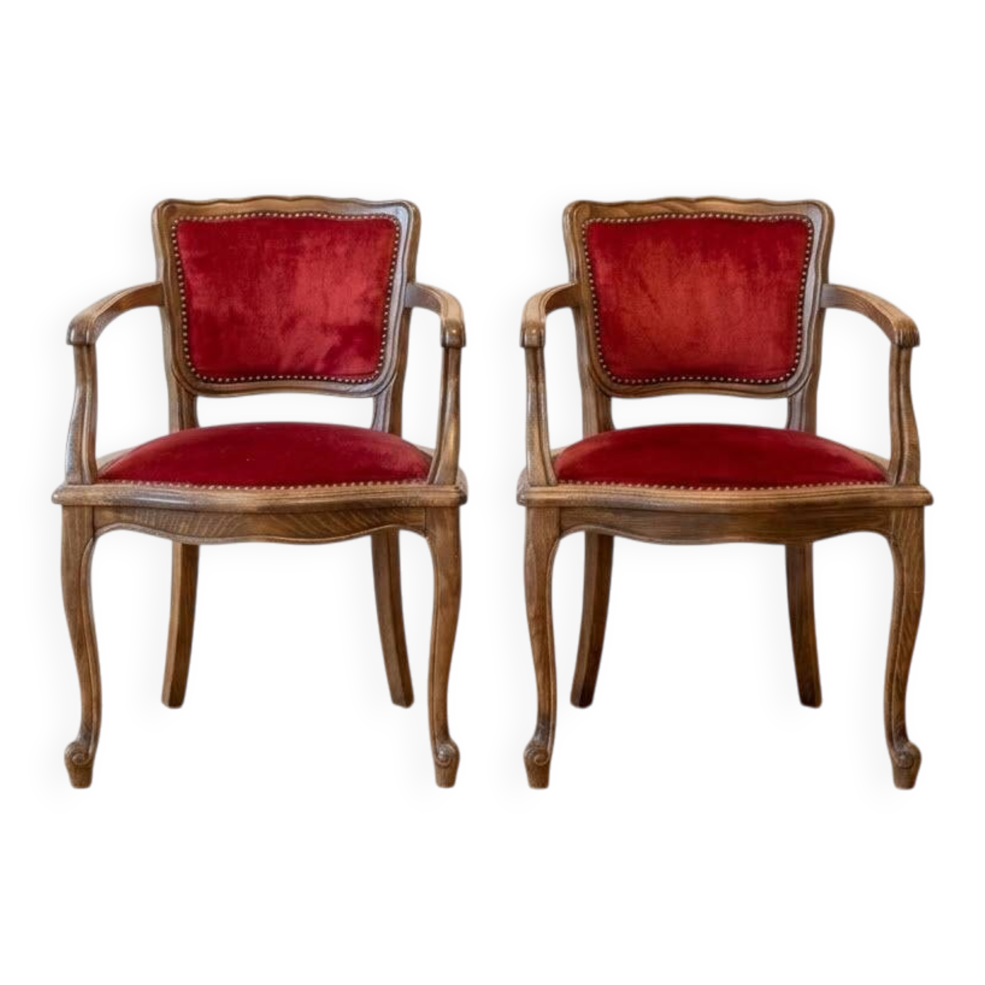 Pair of retro red velvet dining chairs