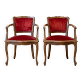 Pair of retro red velvet dining chairs