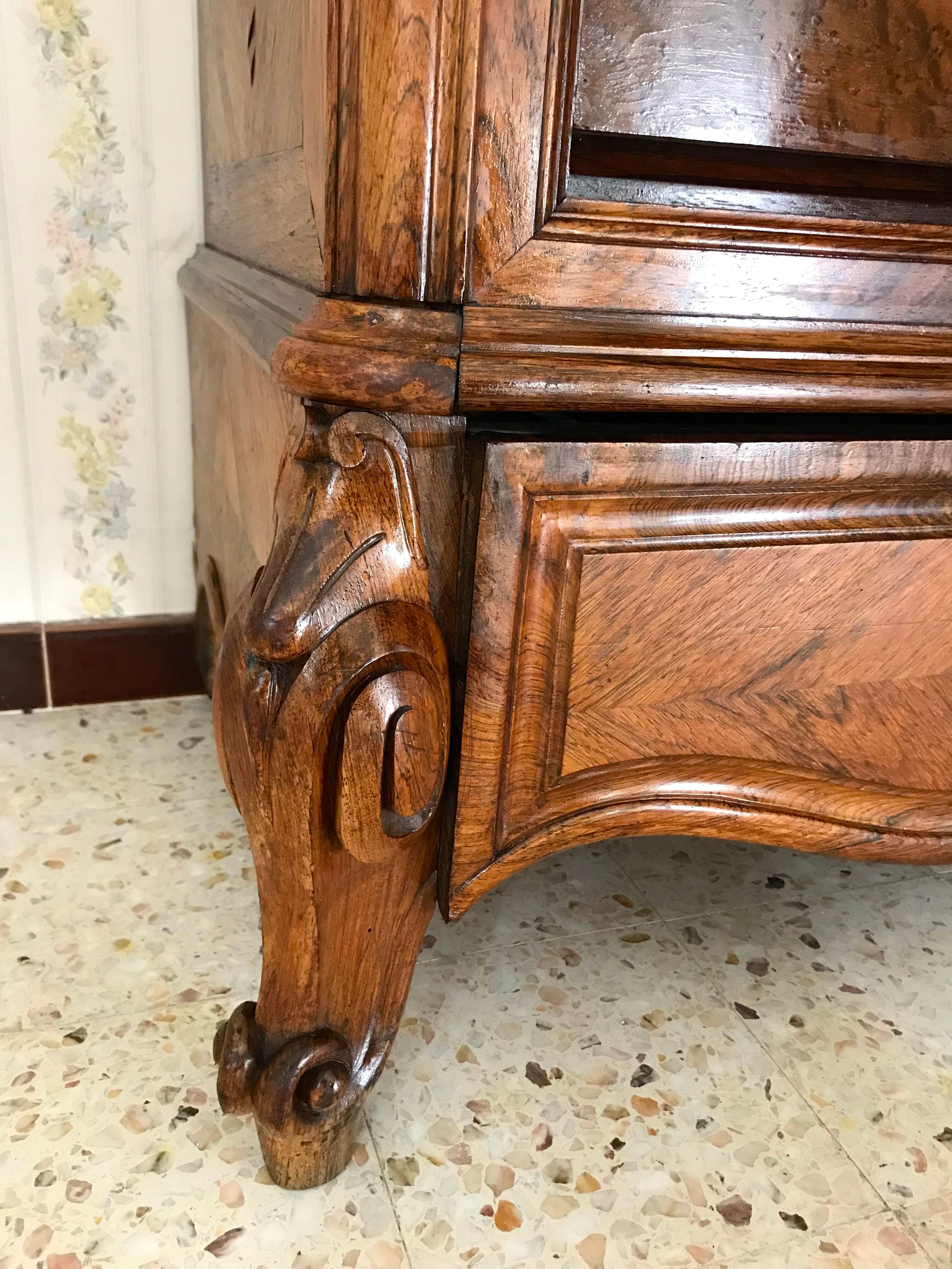 Bonnetière antique wardrobe with beveled ice interior elm magnifying glass style rocaille louis xv